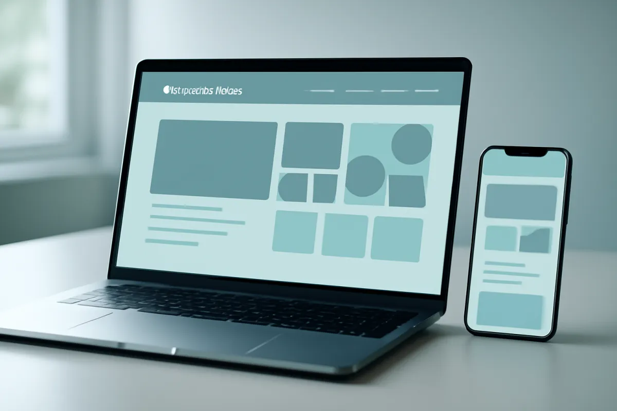 A business website shown on a laptop and a phone mockup on a tidy desk